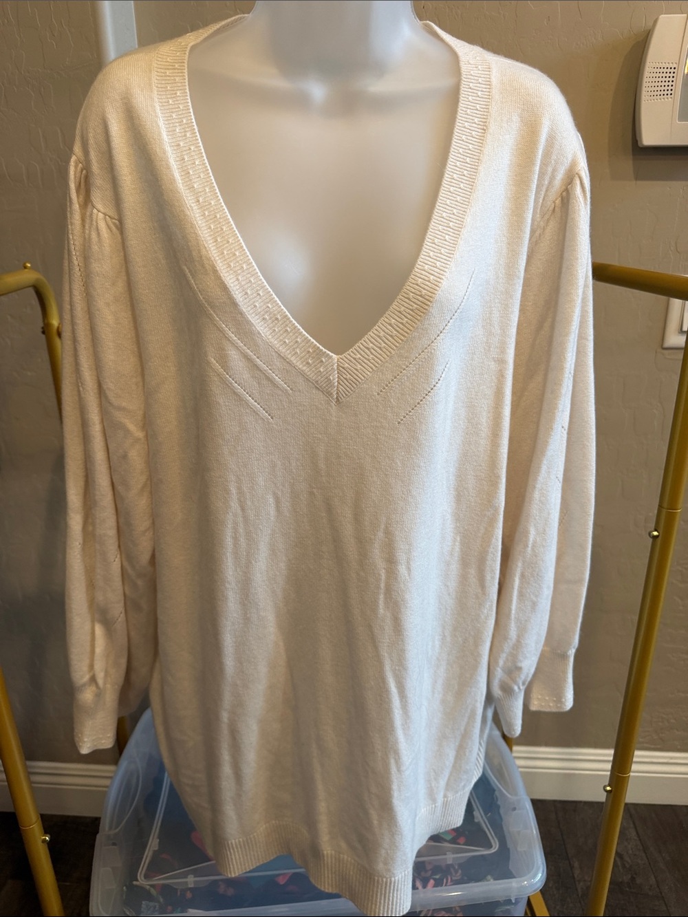 Draper James Cream V-Neck Oversized Sweater